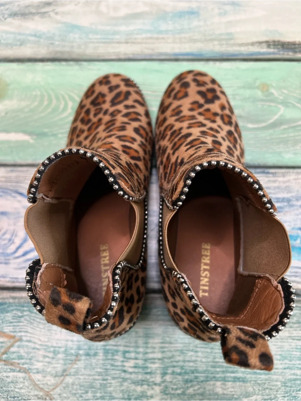 Tinstree Leopard Platform Chelsea Ankle Boots | Rhinestone Trim | NWOT - Picture 5 of 8